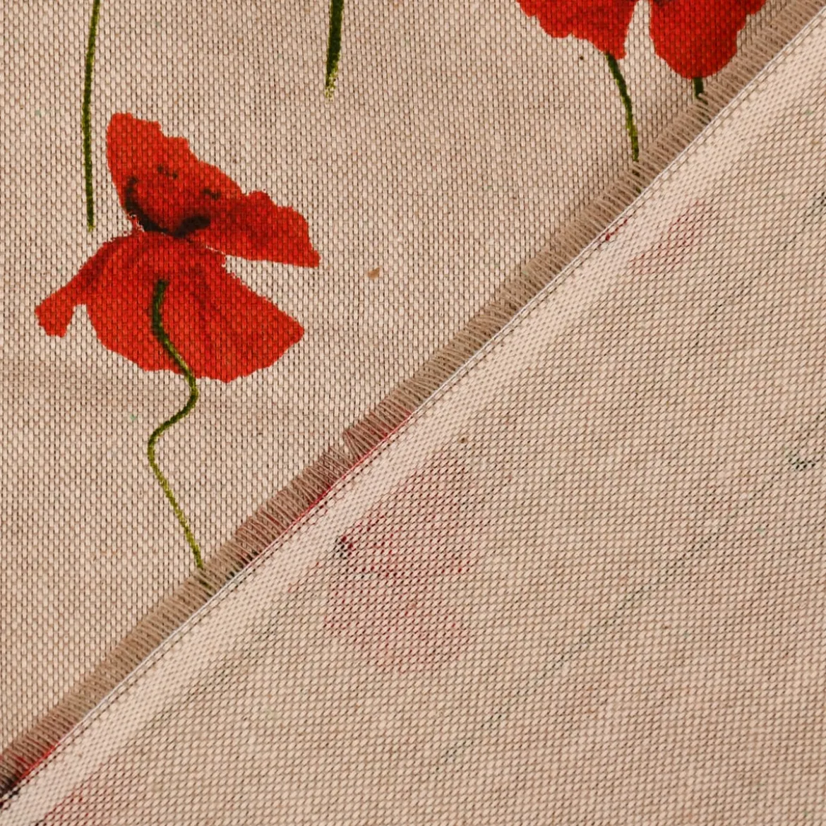 SCHÖNER LEBEN. Vorhang Leinenlook Poppy Field Mohnblumen natur rot 245cm oder Wunschlänge
