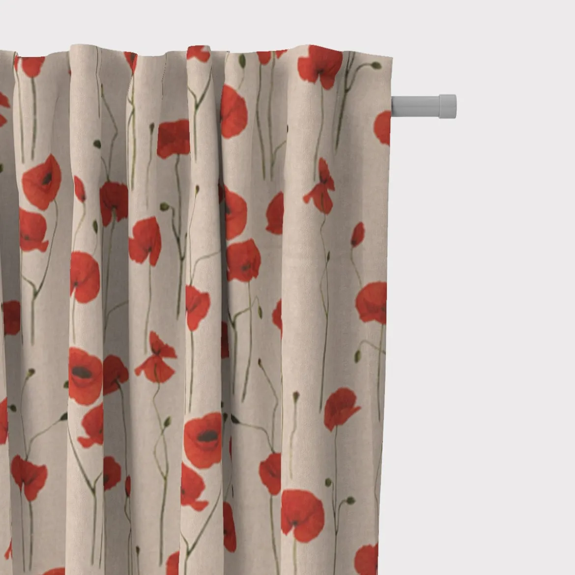 SCHÖNER LEBEN. Vorhang Leinenlook Poppy Field Mohnblumen natur rot 245cm oder Wunschlänge