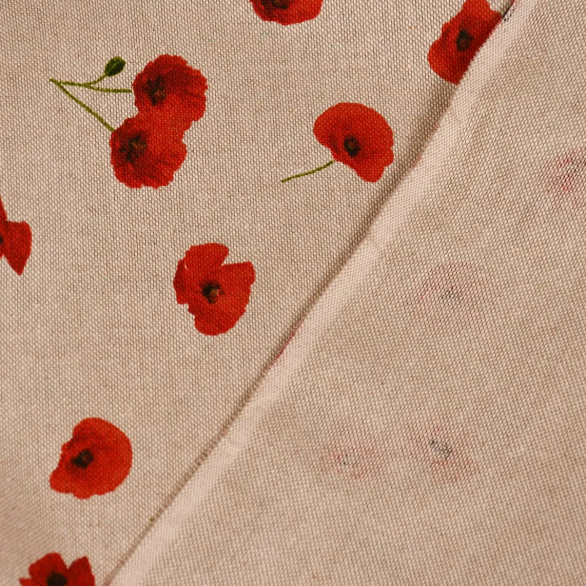 SCHÖNER LEBEN. Vorhang Leinenlook Poppy Flower Mohnblüten Allover natur rot 245cm oder Wunschlänge