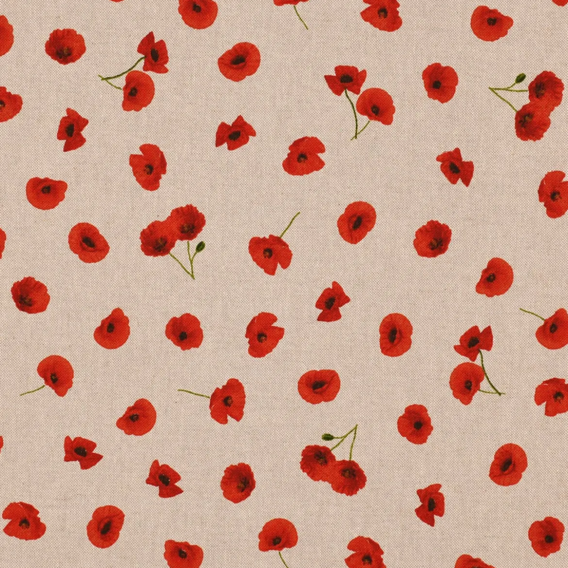 SCHÖNER LEBEN. Vorhang Leinenlook Poppy Flower Mohnblüten Allover natur rot 245cm oder Wunschlänge