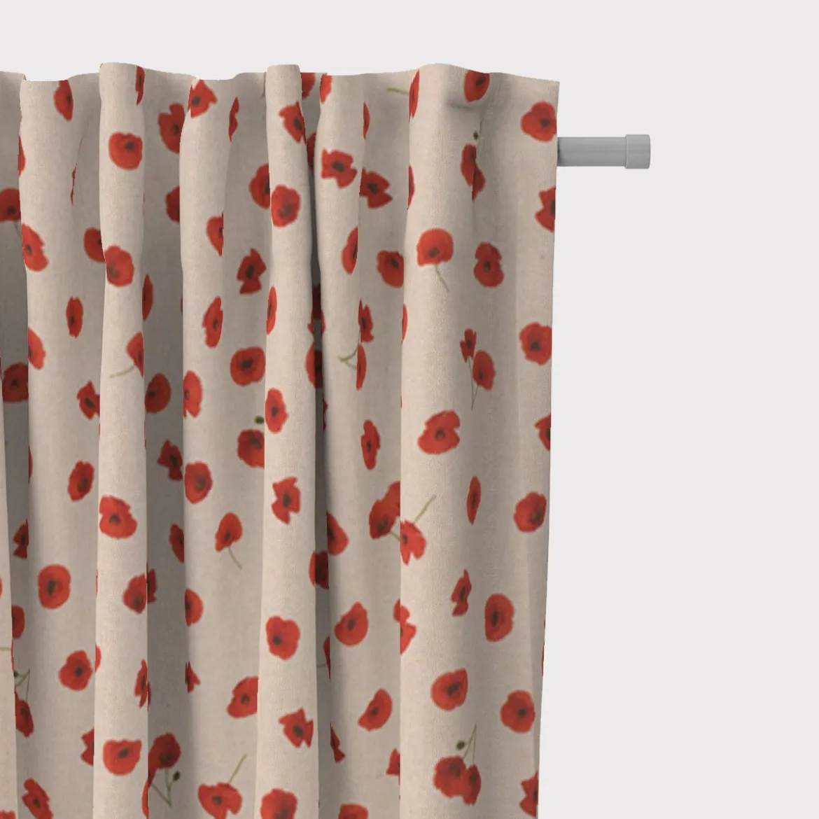 SCHÖNER LEBEN. Vorhang Leinenlook Poppy Flower Mohnblüten Allover natur rot 245cm oder Wunschlänge