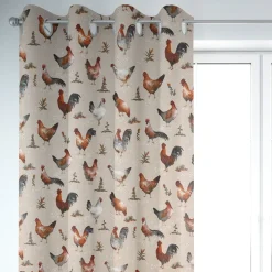 SCHÖNER LEBEN. Vorhang Leinenlook Chicken Farm Hühner natur braun 245cm oder Wunschlänge