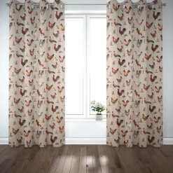 SCHÖNER LEBEN. Vorhang Leinenlook Chicken Farm Hühner natur braun 245cm oder Wunschlänge