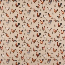 SCHÖNER LEBEN. Vorhang Leinenlook Chicken Farm Hühner natur braun 245cm oder Wunschlänge