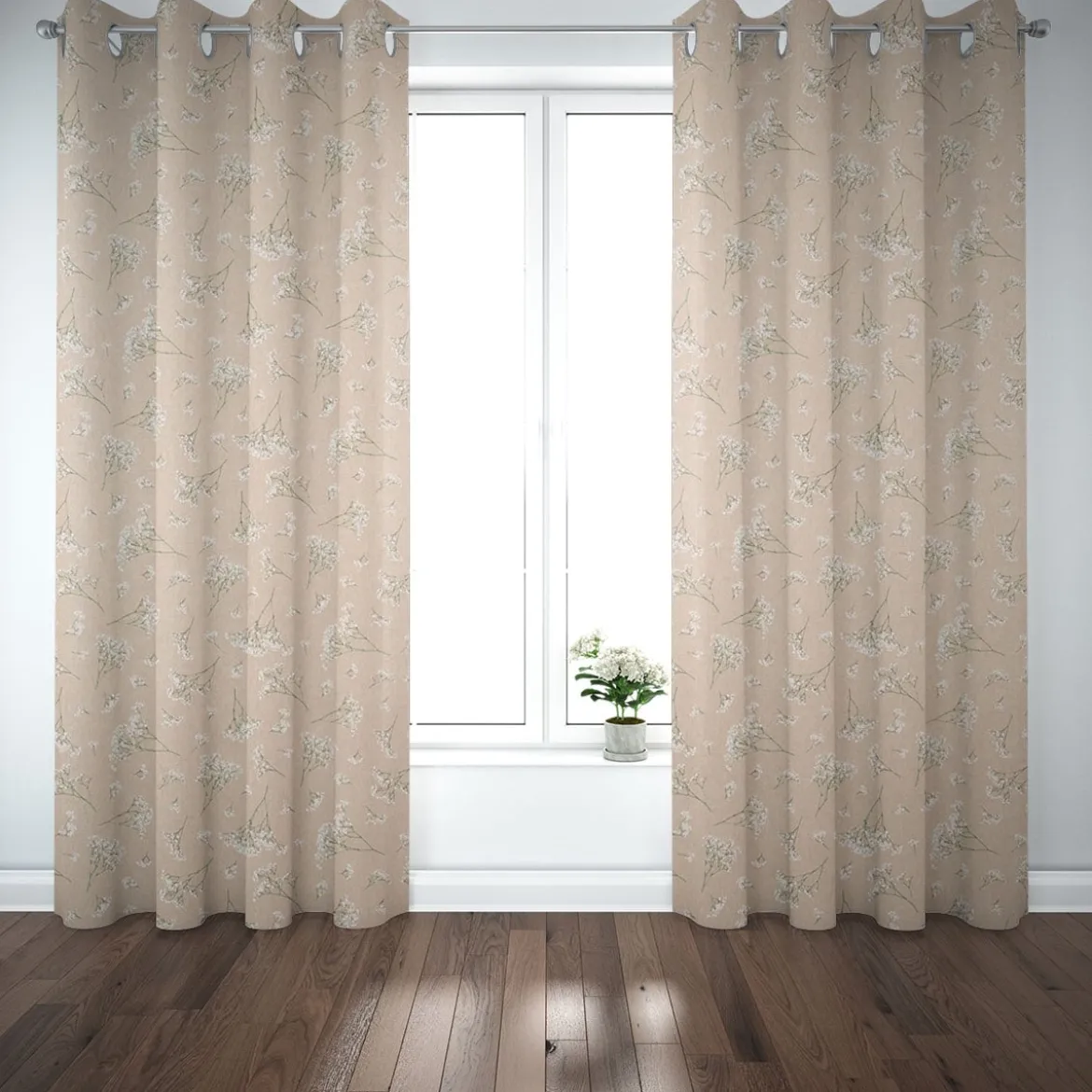 SCHÖNER LEBEN. Vorhang Leinenlook Florist Elegant Schleierkraut natur weiß 245cm oder Wunschlänge