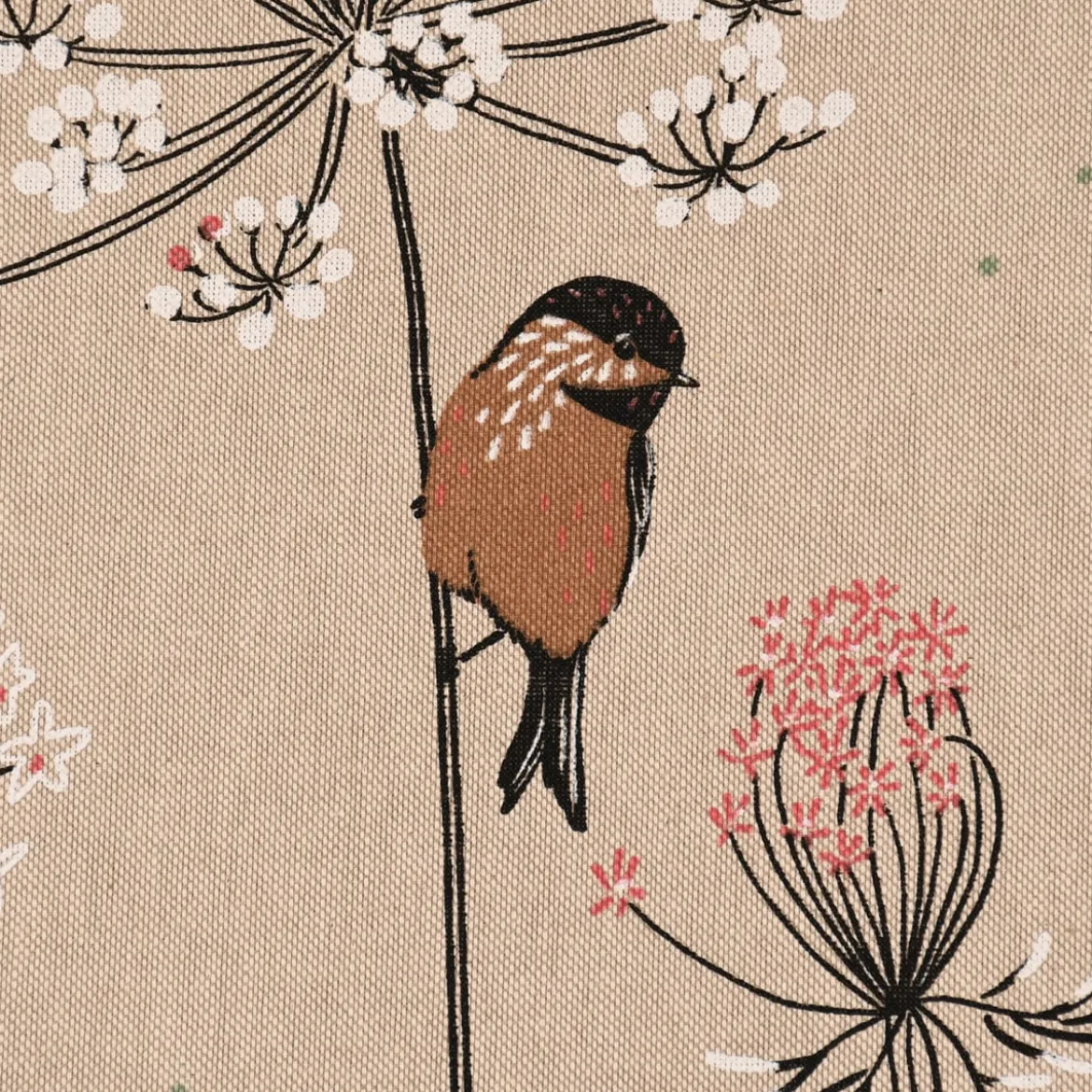 SCHÖNER LEBEN. Vorhang Leinenlook Soft Branch Blüten Gräser Vögel natur rosa 245cm oder Wunschlänge