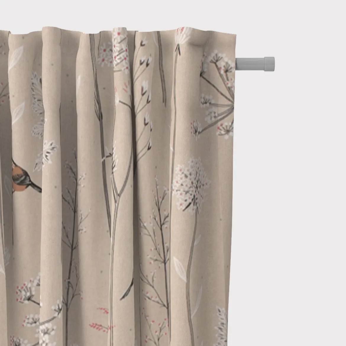 SCHÖNER LEBEN. Vorhang Leinenlook Soft Branch Blüten Gräser Vögel natur rosa 245cm oder Wunschlänge