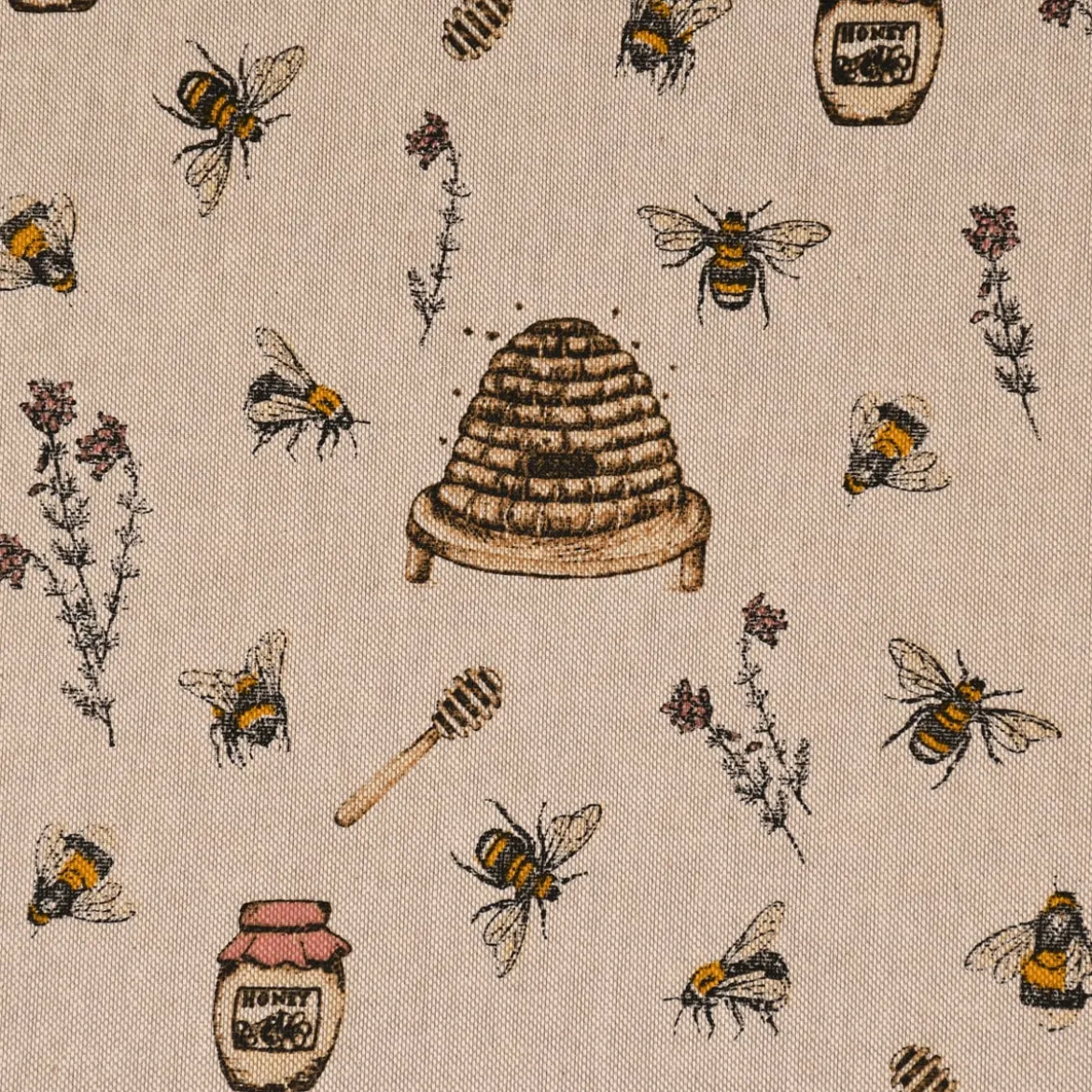 SCHÖNER LEBEN. Vorhang Leinenlook Bee Honey Buzzing Honig Bienen Korb natur gelb 245cm oder Wunschlänge