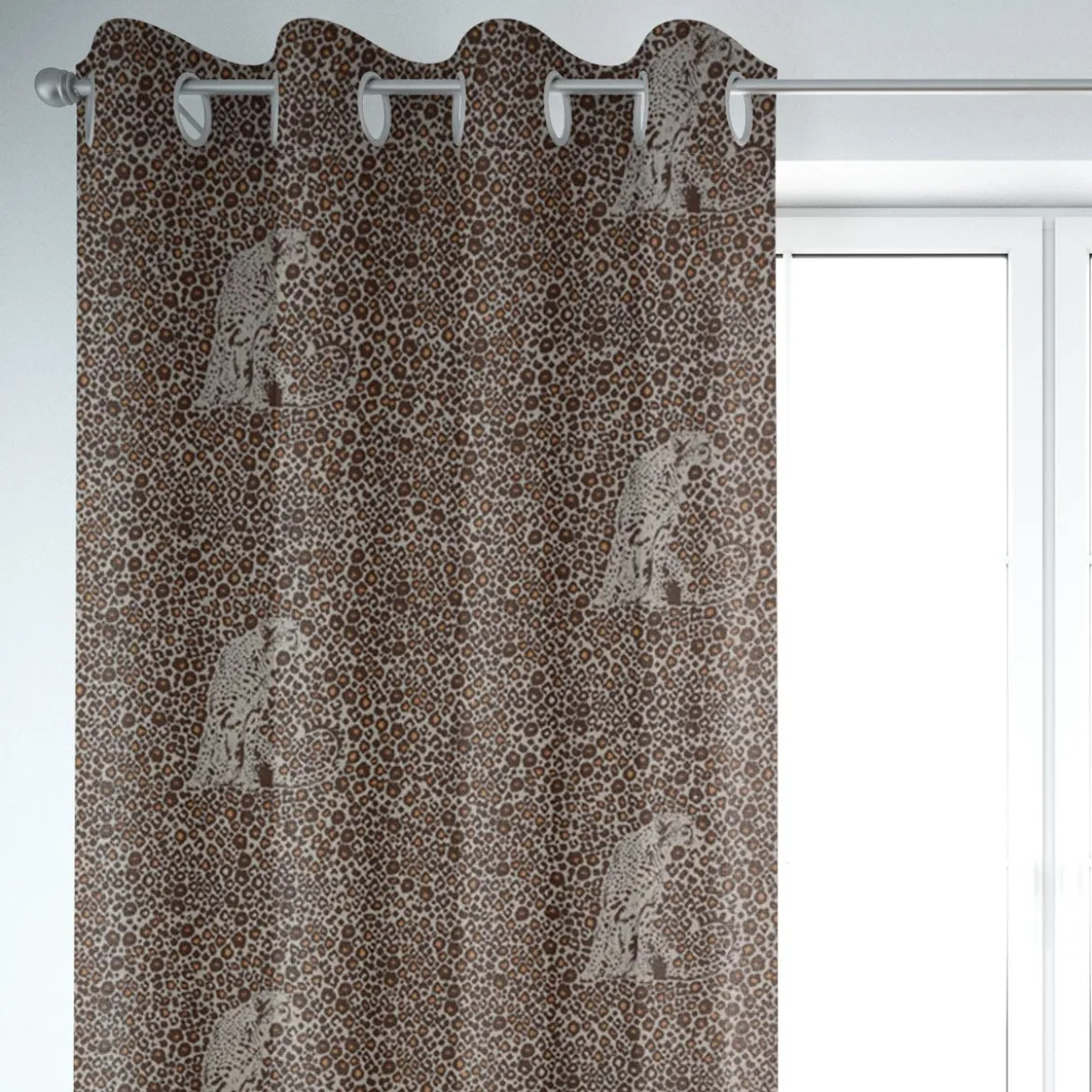 SCHÖNER LEBEN. Vorhang Leinenlook Leoparden natur braun 245cm oder Wunschlänge