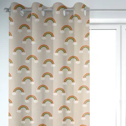 SCHÖNER LEBEN. Vorhang Leinenlook Over the Rainbow Regenbogen Wolken natur bunt 245cm oder Wunschlänge