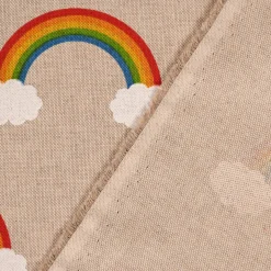 SCHÖNER LEBEN. Vorhang Leinenlook Over the Rainbow Regenbogen Wolken natur bunt 245cm oder Wunschlänge