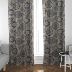 SCHÖNER LEBEN. Vorhang Mandalas natur blau 245cm oder Wunschlänge