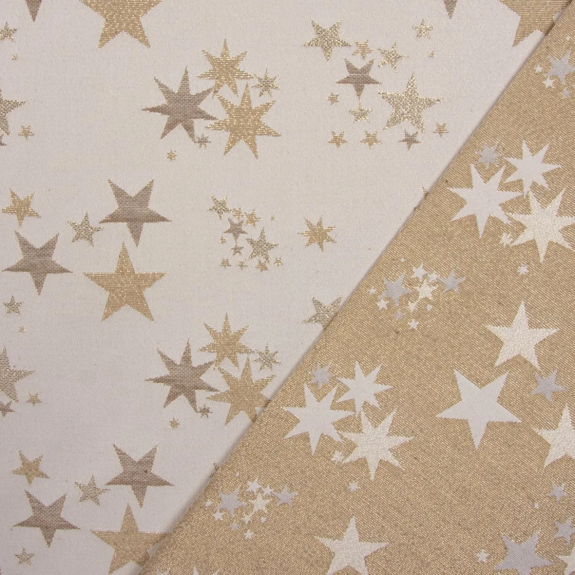 SCHÖNER LEBEN. Vorhang mit Smok-Schlaufenband Sterne beidseitig beige gold 245cm oder Wunschlänge