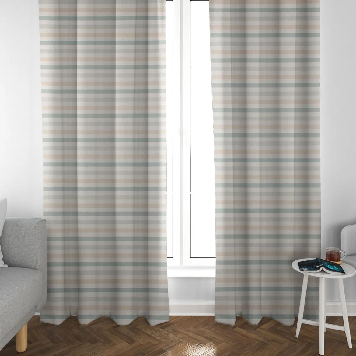 SCHÖNER LEBEN. Vorhang Pastell Streifen Querstreifen ecru mintgrün vanille 245cm oder Wunschlänge