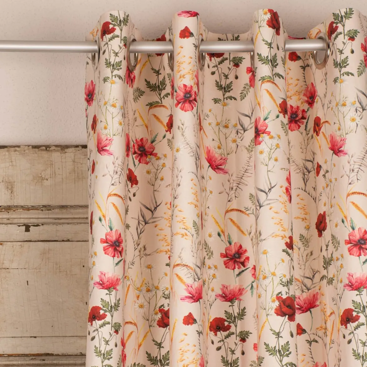 SCHÖNER LEBEN. Vorhang Poppy Mohnblumen Kamille Getreide beige rot 245cm oder Wunschlänge