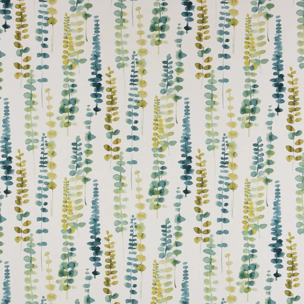 SCHÖNER LEBEN. Vorhang Ranken Blätter Aquarell weiß grün blau 245cm oder Wunschlänge