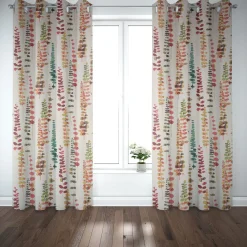SCHÖNER LEBEN. Vorhang Ranken Blätter Aquarell beige terrakotta grün rot 245cm oder Wunschlänge