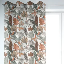 SCHÖNER LEBEN. Vorhang Retro Blätter Blumen wollweiß orange braun 245cm oder Wunschlänge