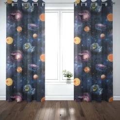 SCHÖNER LEBEN. Vorhang Samt Velvet Galaxy Future Planeten Weltall blau bunt 245cm oder Wunschlänge