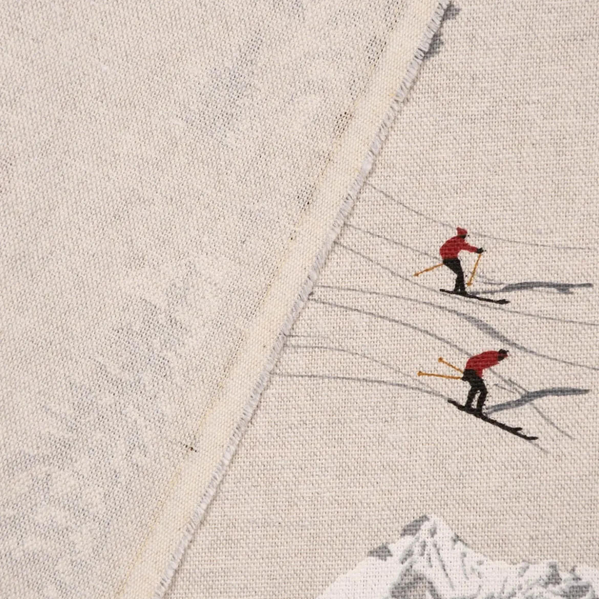 SCHÖNER LEBEN. Vorhang Skifahrer Winterlandschaft natur grau 245cm oder Wunschlänge