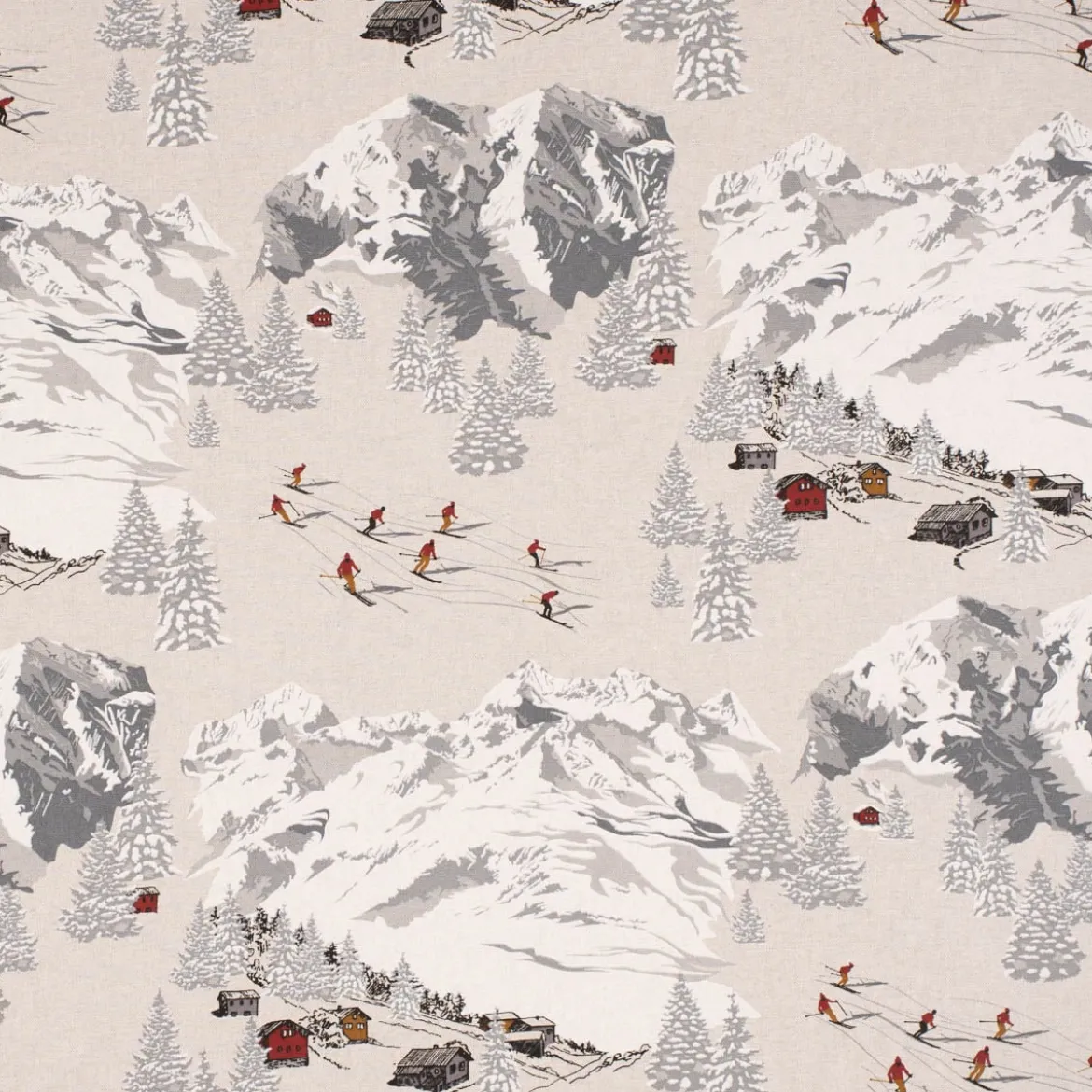 SCHÖNER LEBEN. Vorhang Skifahrer Winterlandschaft natur grau 245cm oder Wunschlänge