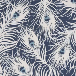 SCHÖNER LEBEN. Vorhang STUDIO G Federn Pfau dunkelblau weiß blau 245cm oder Wunschlänge