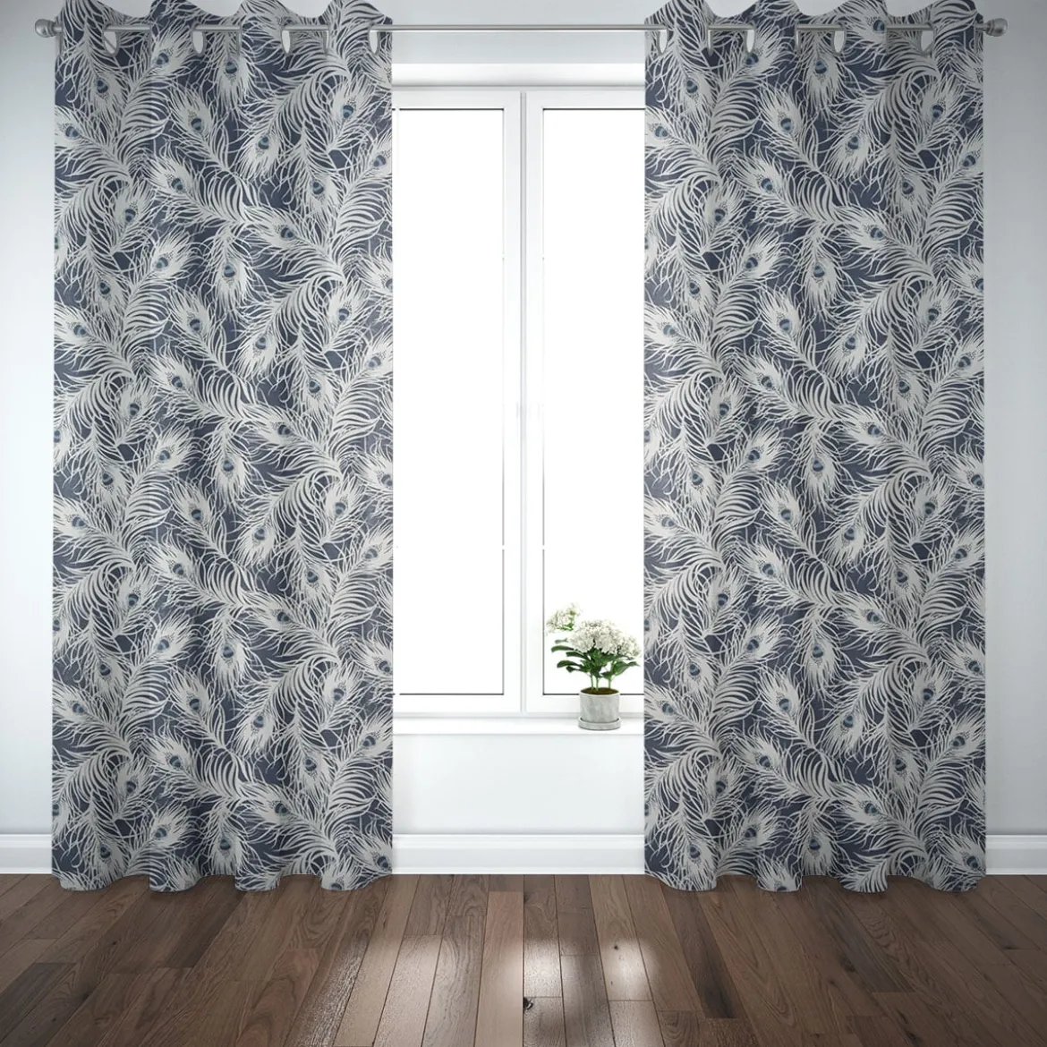 SCHÖNER LEBEN. Vorhang STUDIO G Federn Pfau dunkelblau weiß blau 245cm oder Wunschlänge