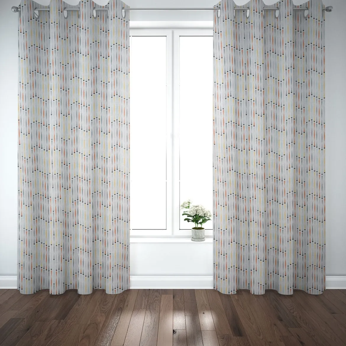 SCHÖNER LEBEN. Vorhang STUDIO G geometrisch Stäbchen beige blau gelb orange grau 245cm oder Wunschlänge