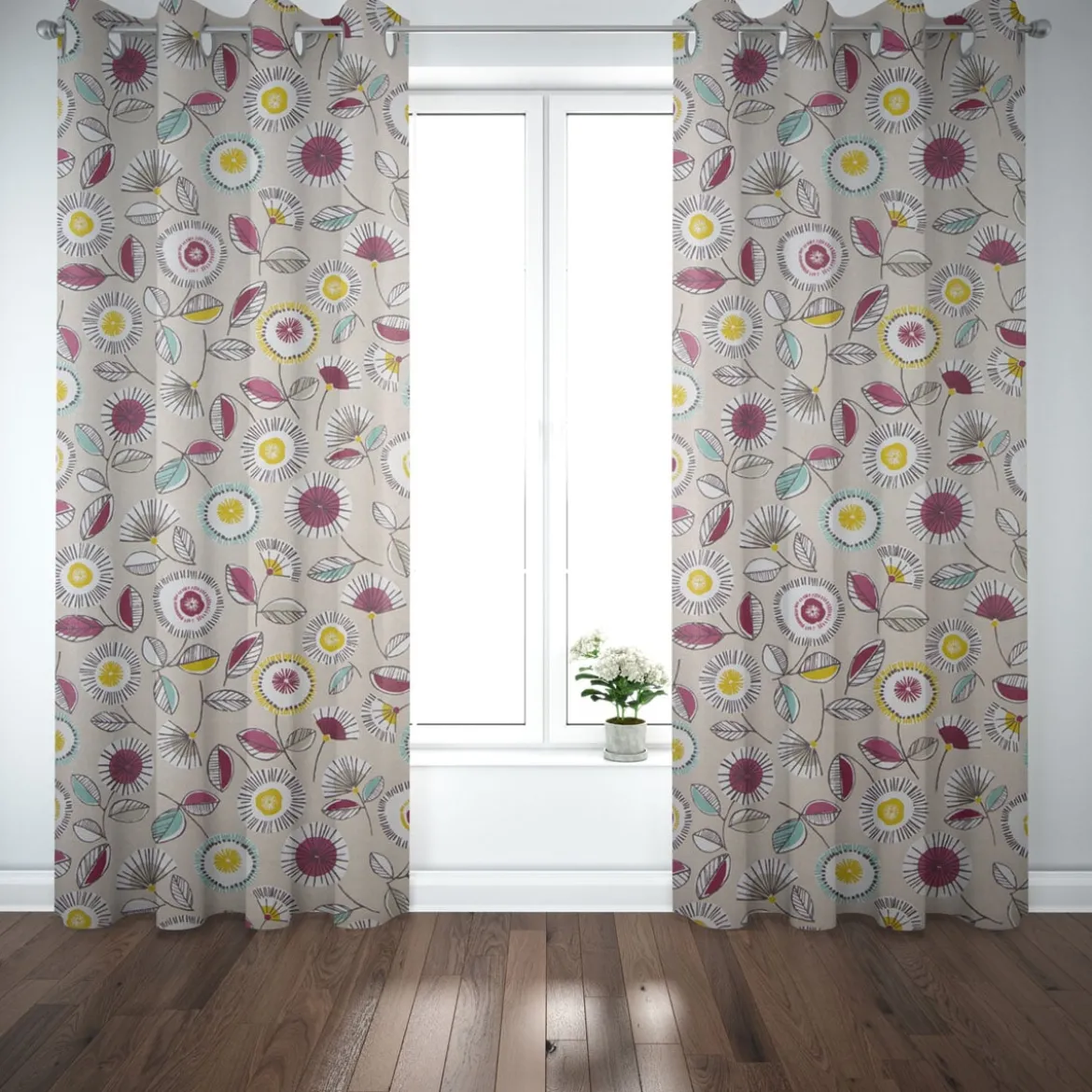 SCHÖNER LEBEN. Vorhang Sundance Blumen beige ocker beere aqua 245cm oder Wunschlänge