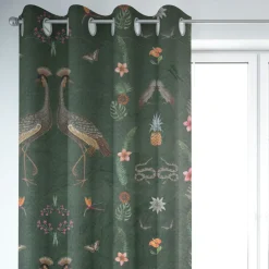 SCHÖNER LEBEN. Vorhang Velvet Deluxe Samt Tropical Vögel Blumen grün bunt 245cm oder Wunschlänge