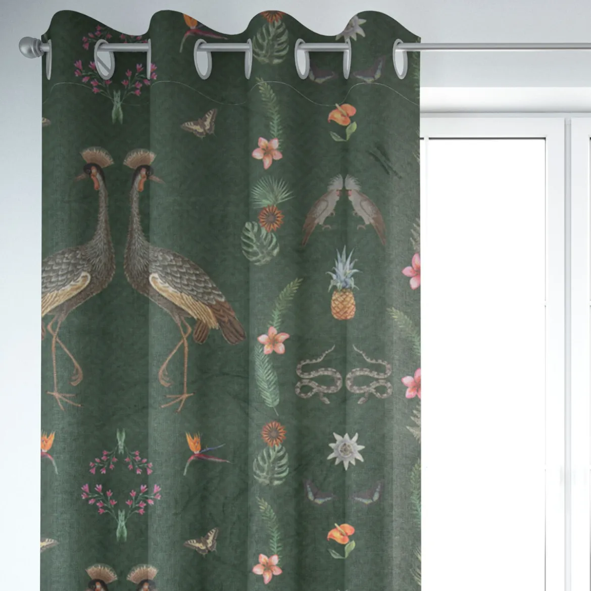 SCHÖNER LEBEN. Vorhang Velvet Deluxe Samt Tropical Vögel Blumen grün bunt 245cm oder Wunschlänge