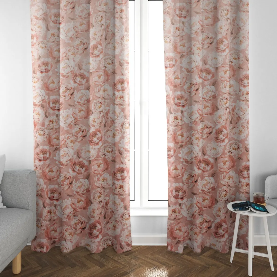 SCHÖNER LEBEN. Vorhang Velvet Deluxe Romantic Peony Dream Pfingstrosen rosa 245cm oder Wunschlänge