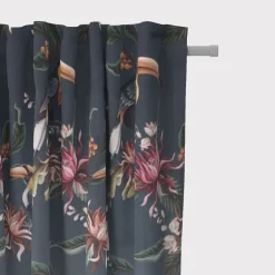 SCHÖNER LEBEN. Vorhang Velvet Digitaldruck Exotik Kakadu Blüten dunkelblau multicolor 245cm oder Wunschlänge