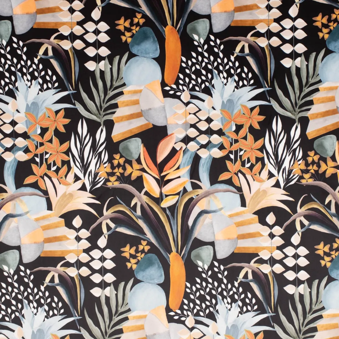 SCHÖNER LEBEN. Vorhang Velvet Digitaldruck Art Deco Blätter Formen schwarz orange 245cm oder Wunschlänge
