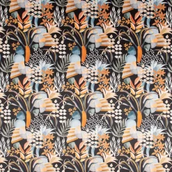 SCHÖNER LEBEN. Vorhang Velvet Digitaldruck Art Deco Blätter Formen schwarz orange 245cm oder Wunschlänge