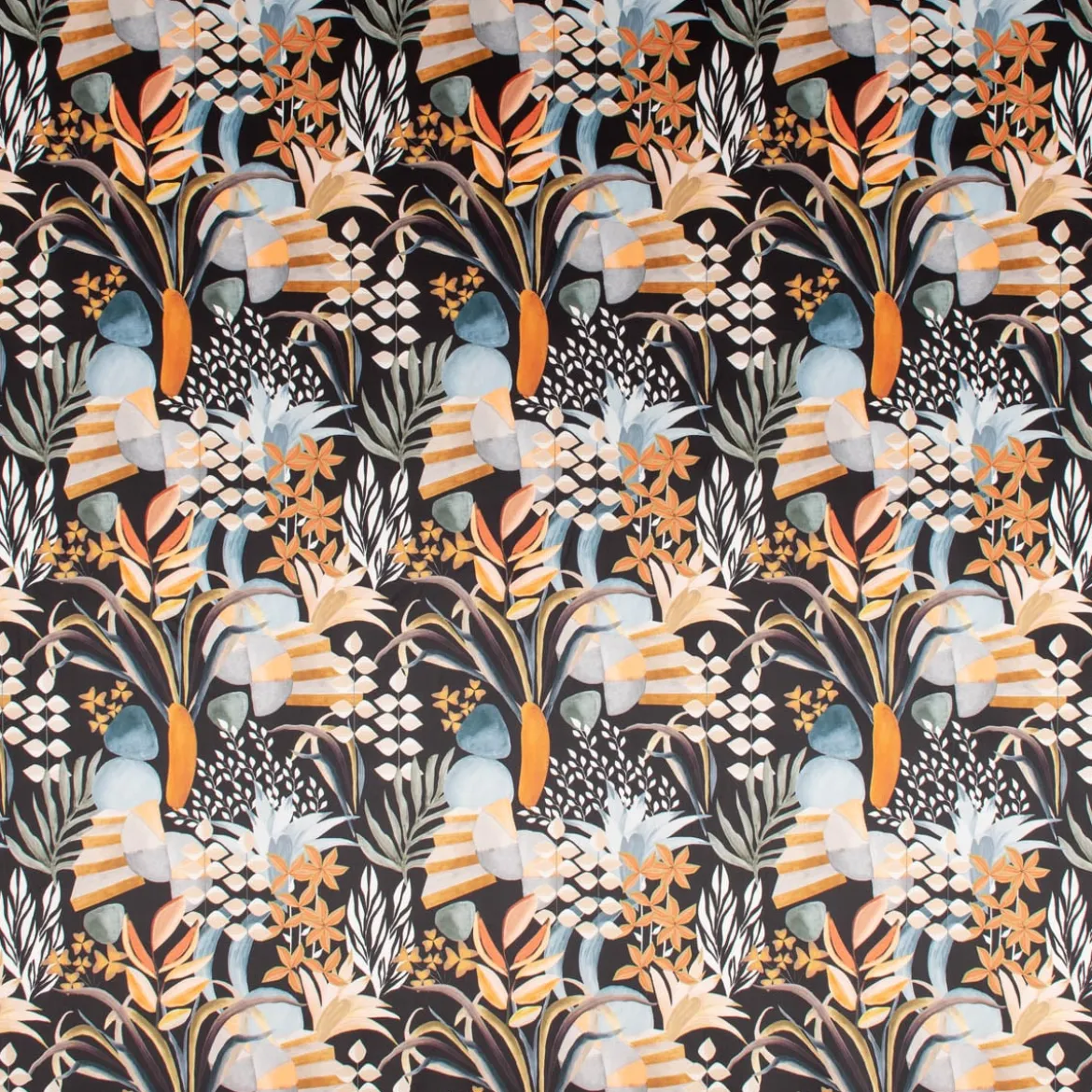 SCHÖNER LEBEN. Vorhang Velvet Digitaldruck Art Deco Blätter Formen schwarz orange 245cm oder Wunschlänge
