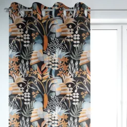 SCHÖNER LEBEN. Vorhang Velvet Digitaldruck Art Deco Blätter Formen schwarz orange 245cm oder Wunschlänge