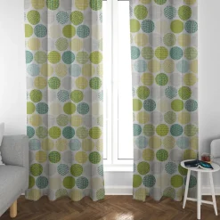 SCHÖNER LEBEN. Vorhang Vorhangschal mit Smok-Schlaufenband creme Kreise grün taupe Tönen 245cm oder Wunschlänge