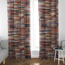SCHÖNER LEBEN. Vorhang Vorhangschal mit Smok-Schlaufenband Digitaldruck Bücher Books bunt 245cm oder Wunschlänge