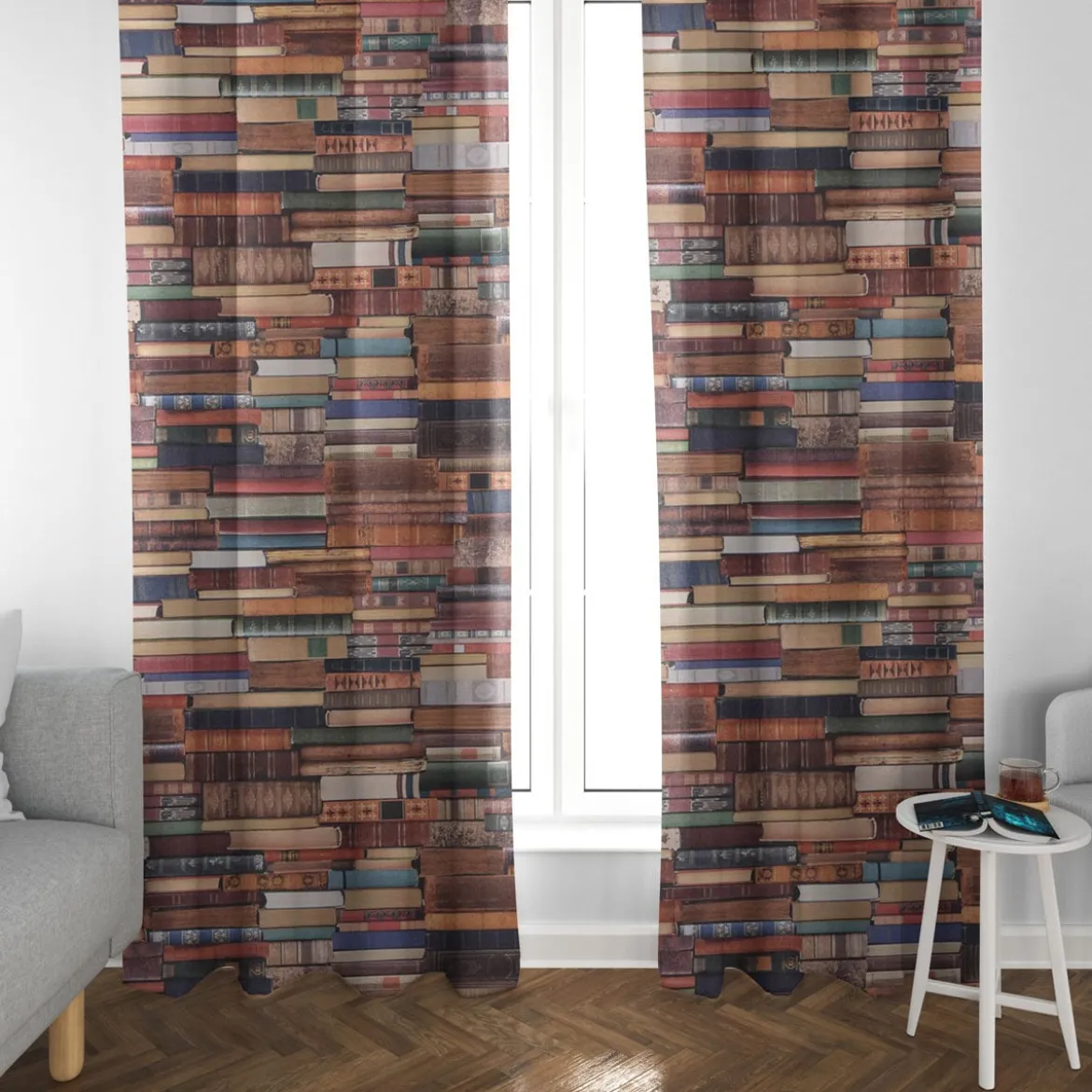 SCHÖNER LEBEN. Vorhang Vorhangschal mit Smok-Schlaufenband Digitaldruck Bücher Books bunt 245cm oder Wunschlänge