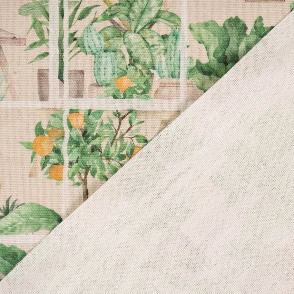 SCHÖNER LEBEN. Vorhang Wintergarten Pflanztöpfe beige grün 245cm oder Wunschlänge