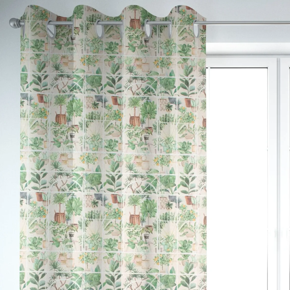 SCHÖNER LEBEN. Vorhang Wintergarten Pflanztöpfe beige grün 245cm oder Wunschlänge
