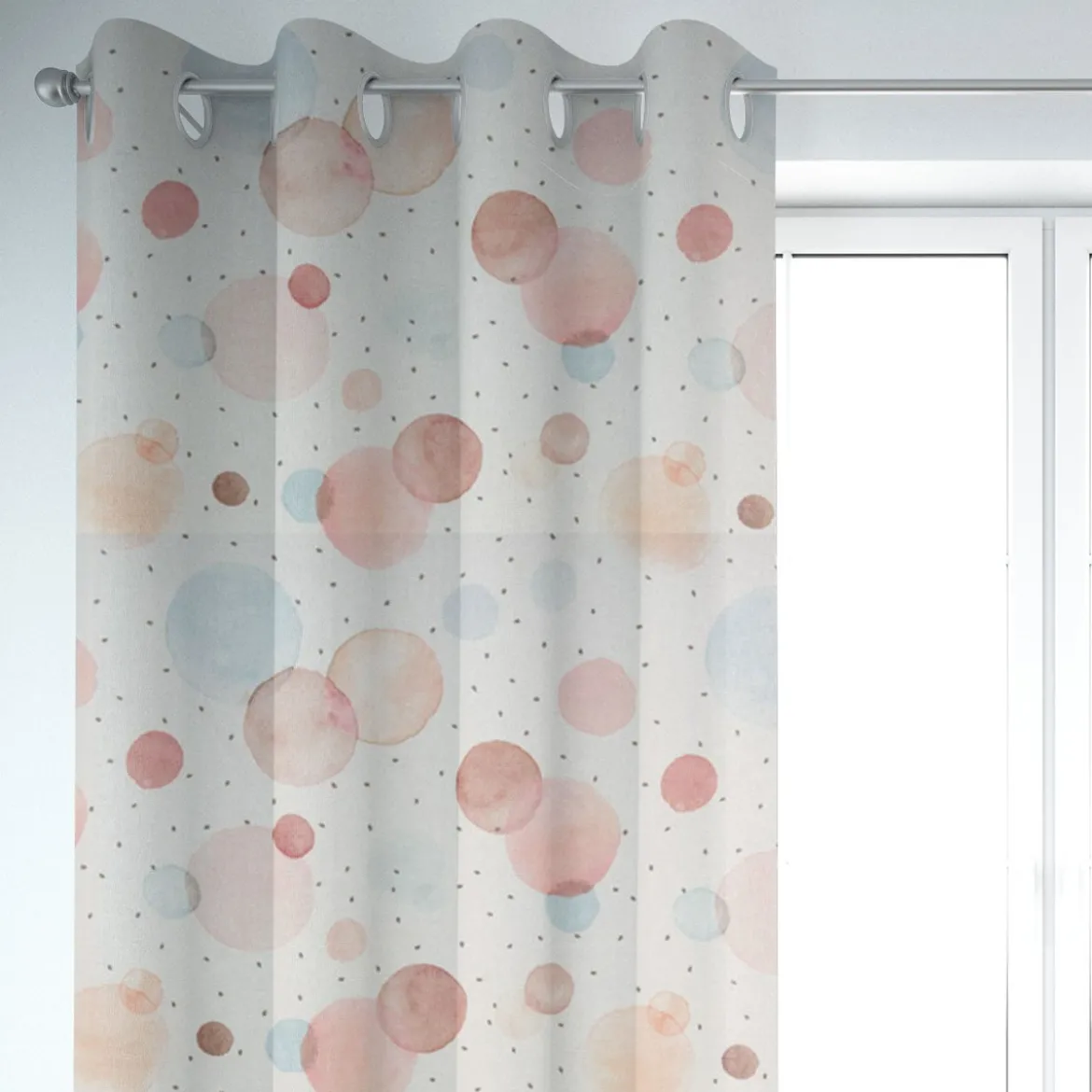 SCHÖNER LEBEN. Vorhang wollweiß mit Kreisen Aquarell-Tupfen pastell 245cm oder Wunschlänge