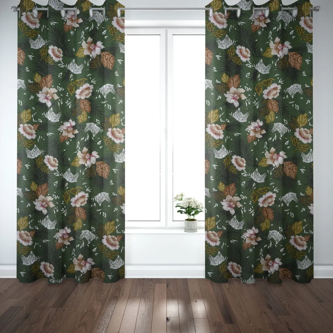 SCHÖNER LEBEN. Vorhang ZOOP Blumen Zebra grün braun weiß schwarz 245cm oder Wunschlänge