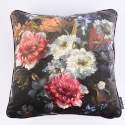 SCHÖNER LEBEN. Wendekissen mit Kederumrandung und Federfüllung Samt Blumen bunt beere 50x50cm