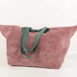 SCHÖNER LEBEN. XXL Cord Tasche stabiler Riesenshopper Baby Rib mauve grün 88x35x40cm