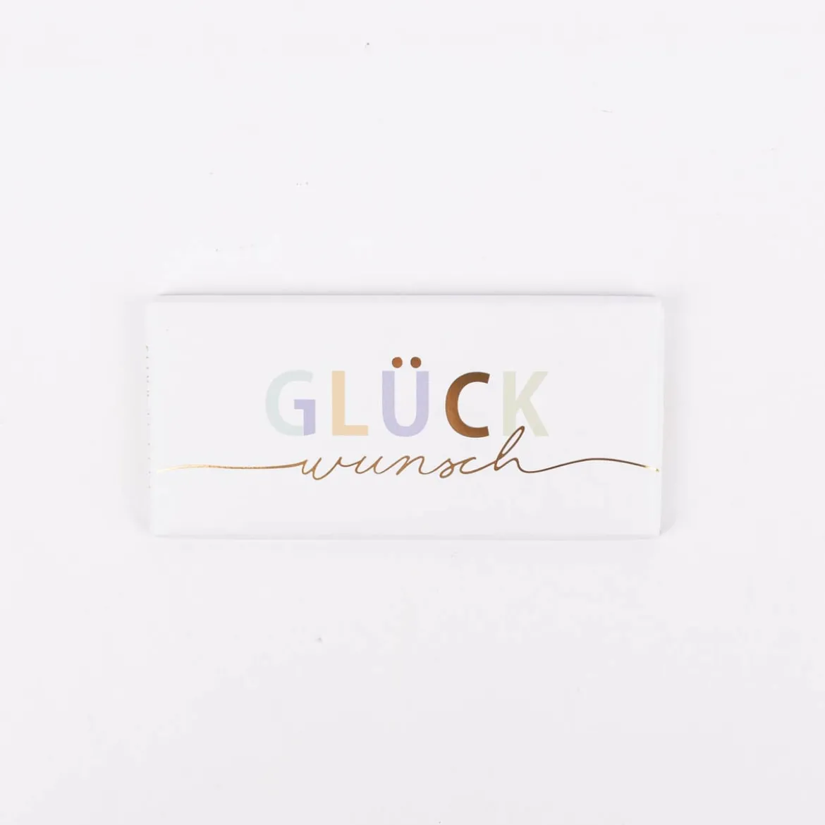 Schokotafel Glückwunsch weiß grün blau gold 30g von Grafik Werkstatt