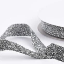 Schrägband Einfassband Lurex Glitzer silber schwarz Breite: 2cm