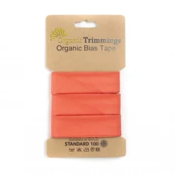 Schrägband Einfassband Organic Bio Popeline Baumwolle 20mm uni lachsrosa dunkel 5m