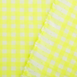 Seersucker Bekleidungsstoff YARN DYED Baumwollmischung Karo weiß neon gelb 1,45m Breite